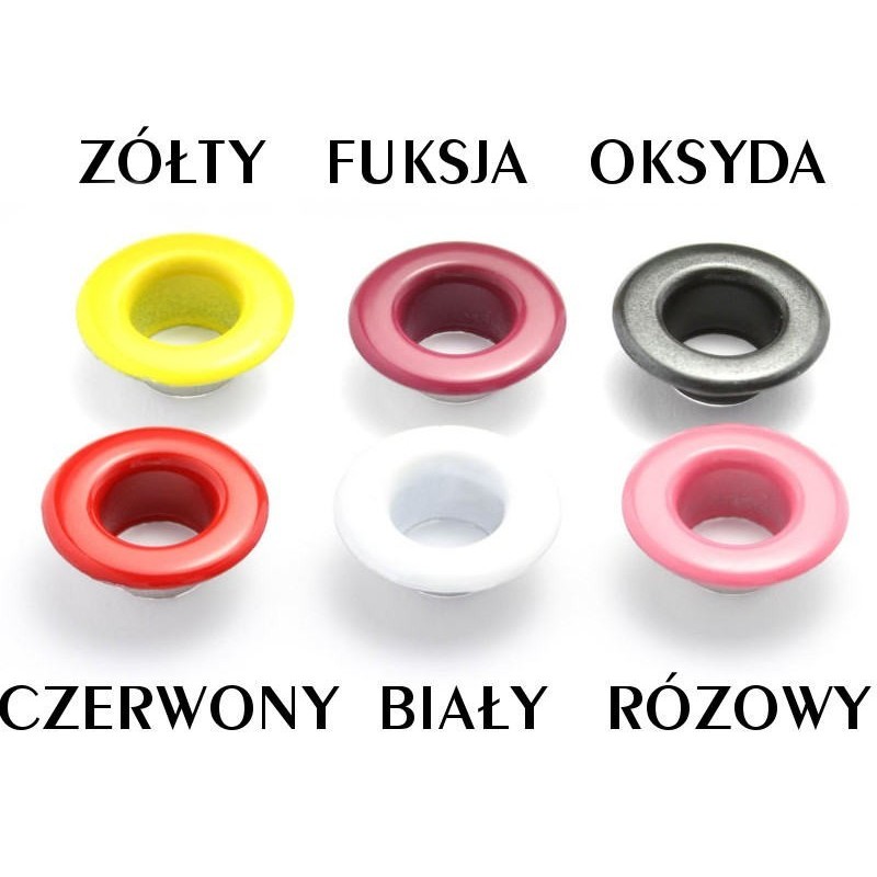 Kolorowe, nierdzewne oczka kaletnicze 8 mm. Do torebek i bluz.